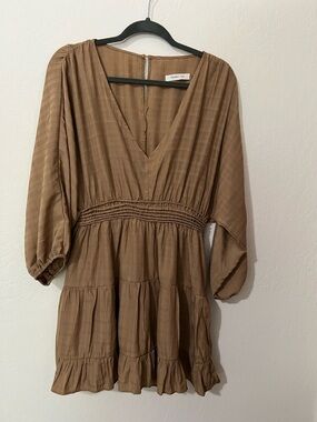 Mustard Seed- Golden Brown V-Neck Tiered Mini Dress